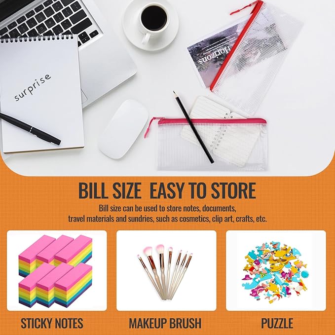 24pcs Mesh Zipper Pouch Bags 9.3 x 4.7 Inches, 8 Color Small Clear Pouches Bulk, Travel Cosmetics Organization, Classroom and
