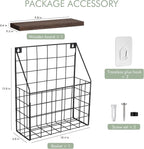 Mail Holder Magazine Basket - 1 Pack Black Wall Mount File Organizer Rack of Wooden Style with Adhesive Mounting - Metal Wire