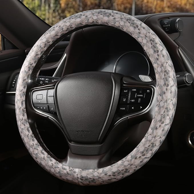 Camo Print Steering Wheel Cover with Silicone Inner Ring, Non-Toxic, Odorless Silicone Leather with Non-Fading Pattern for Me