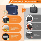 Fireproof Document Box with Lock, 5200°F Fireproof Water Resistant Hard Case File Organizer Safe Box for Important Documents,