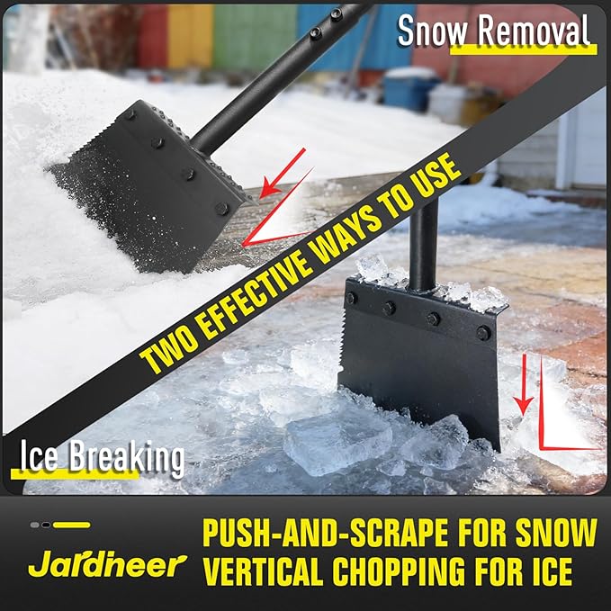 Jardineer Ice Scraper for Driveway, 60" Long Handle Snow Shovel with Thickened Blade, Multifunctional Metal Flat Shovel for Walkway, Garden, Garage Floor and Outdoor Cleaning