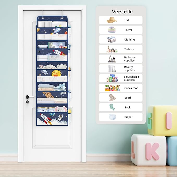 Clastyle Blue Space Over The Door Organizer Storage Planet Rocket 5 Shelves Closet Nursery Hanging Shelves Clothes Diaper Stu