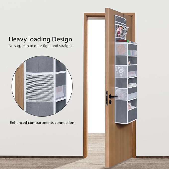 Univivi Over The Door Organizer, 5 Shelf Door Hanging Organizer Nursery Door Storage with 4 Large Compartments and 2 Small PV
