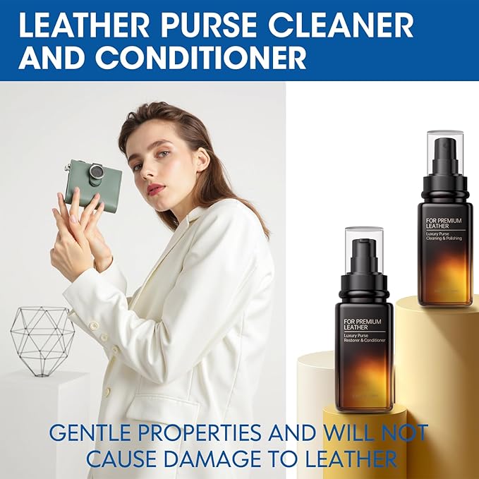 Leather Purse Cleaner & Conditioner Kit – Non-Darkening Leather Care for Handbags, Wallets & Designer Bags – Cleans, Restores