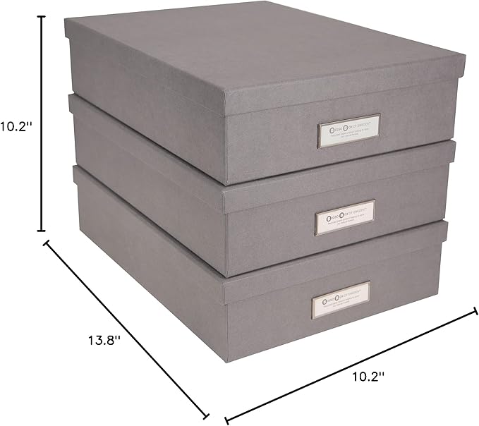 Bigso Box of Sweden Oskar Fiberboard Label Frame Document Letter Box | File Organizer for Important Paperwork with a Lid & La