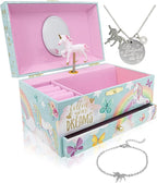 The Memory Building Co Unicorn Musical Jewelry Box Plays Classic Melody, Storage Organizer Music Box for Kids Ages 6-12, MDF 