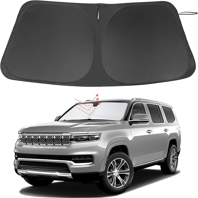 TINGLU Sun Shade for Jeep Wagoneer 2022-2025 2026(NOT for Grand Wagoneer) Accessories Windshield Sun Shade Window Shade UV Rays Protection Sun Visor Cover with Steering Wheel Sunshade Storage Bag