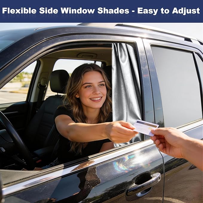 XCBYT Car Window Shades for Side Windows, 4 Pack Universal Sun Shades with Reflective Silver & Black Privacy Layer, UV Heat Blocker Car Curtains for Camping, Travel & Privacy (Silver)
