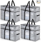 TAILI 2 Tier Extra Large Moving Bags, 4 Pack Silver Heavy Duty Totes for Storage with Visible Window, Wrap Around Handles, St