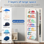 7-layer large capacity Hat Organizer, Hat Rack for Door With Dust Cover, Adjustable Hooks, And Transparent Visible Over The D