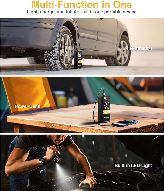 Tire Inflator Portable Air Compressor - 4X Faster 160 PSI Portable Air Pump for Cars - Cordless Tire Inflators with Gauge - Portable Tire Inflator for Car, Pickup, Bike and More