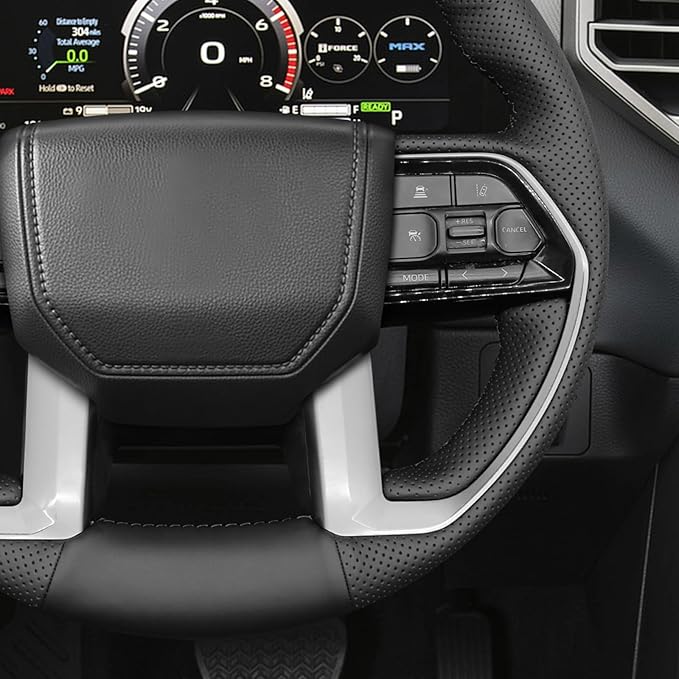 MEWANT Hand Stitch Black Genuine Leather Steering Wheel Cover Wrap for Toyota Tacoma 2024 Tundra 2022-2024 Sequoia 2024