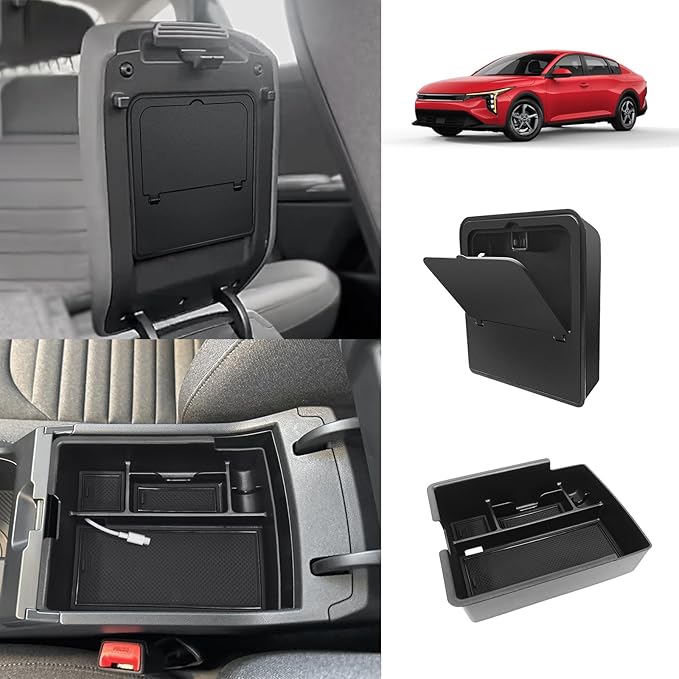Muslogy 2PCS Center Console Organizer & Hidden Storage Box One-Touch Compatible with Kia K4 2025 Accessories Armrest Privacy Insert Tray Console Divider Insert Organizer