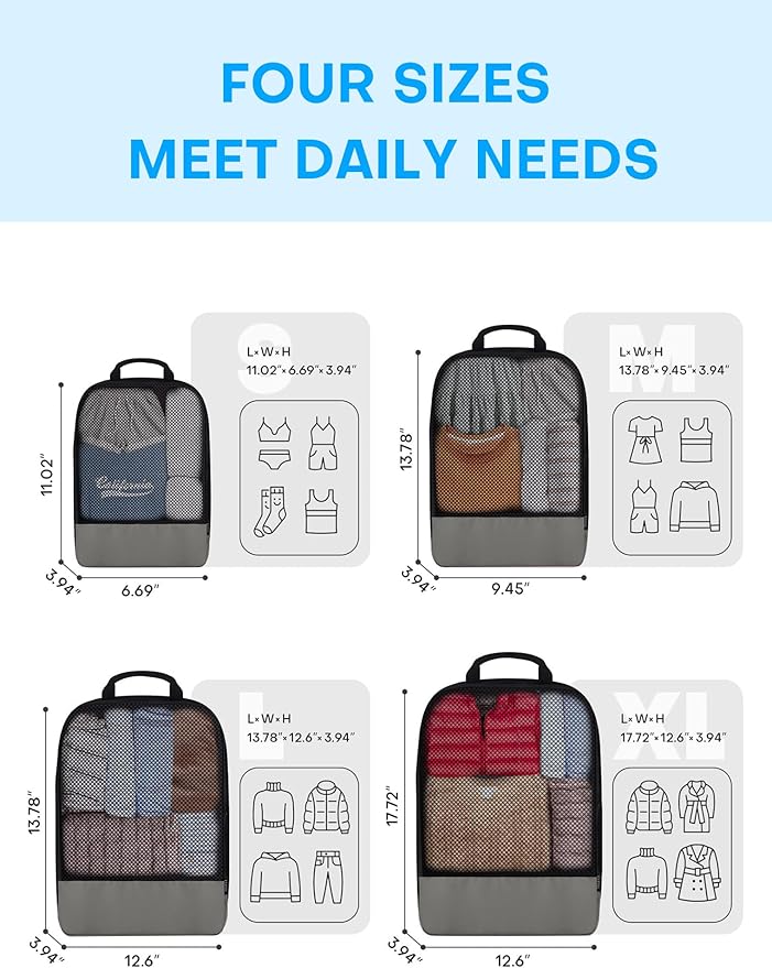 4 PCS Set Compression Packing Cubes for Travel, Lightweight Packaging Organizer Bags for Carry On Space Saving, Travel Essent