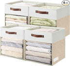 Bagnizer Storage Cubes, 4 Pack Linen Foldable Storage Bins with Clear Window and 2 Handles, 13x15x13 Storage Cube Bins for Sh