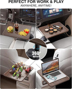 Car Tray Table & Car Laptop Desk with 360° Rotation & Phone Holder - Wooden Cup Holder Table, Car Laptop Mount & Food Tray Compatible with Tesla Model Y/3/S and Most Vehicles