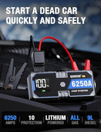 6250A Jump Starter Battery Jump Starter Battery Pack (for All Gas or 9.0+L Diesel), 2 USB Port, 12V Potable Car Jump Start