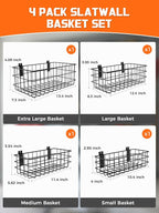 AZUNO 4 Pack Slatwall Baskets Set, Heavy Duty Metal Slat Wall Accessories Wire Baskets, Hanging Storage Organizer for Garage,