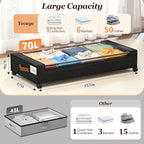 Yecaye Under Bed Storage with Wheels 2Pack, 70L Larger Capacity Under Bed Storage Containers, Underbed Shoe Storage Organizer