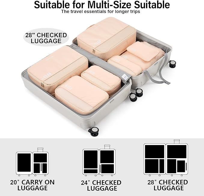 Hanke 7 Set Compression Packing Cubes for Travel, Expandable Large Packing Cubes for Suitcases and Backpack, Luggage Packing 