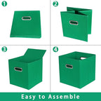 Green Foldable Storage Bins, 11x11x11, Set of 6, (Fabric Cube Organizer with Handle, for Cloth or Accessory Storage)