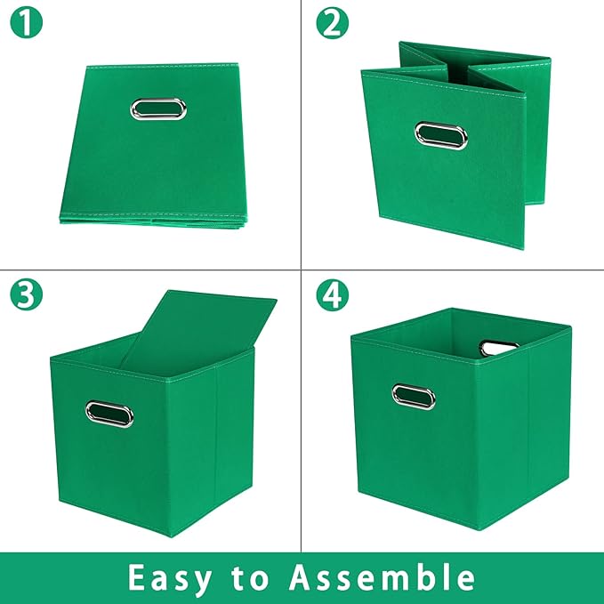 Green Foldable Storage Bins, 11x11x11, Set of 6, (Fabric Cube Organizer with Handle, for Cloth or Accessory Storage)