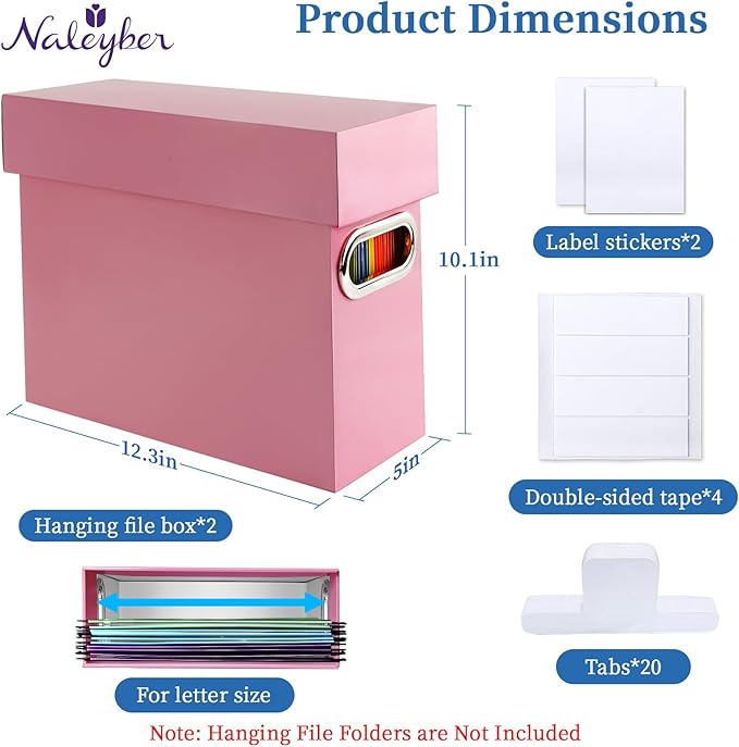 File Organizer Box with Lid & Handle, Thickened Cardboard Hanging File Folder Storage Boxes for Letter Size, Portable Filing 