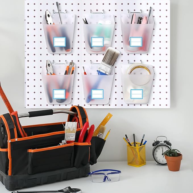 Namalu 12 Pack Pegboard Storage Bins with Labels and Hooks Bulk Peg Board Organizer Accessories Hanging Cup Organizer Pegboar