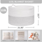 INDRESSME 115L Extra Large Blanket Basket, Cotton Rope Toy Baskets Storage Kids Toy Bin for Playroom Decor Woven Baby Laundry