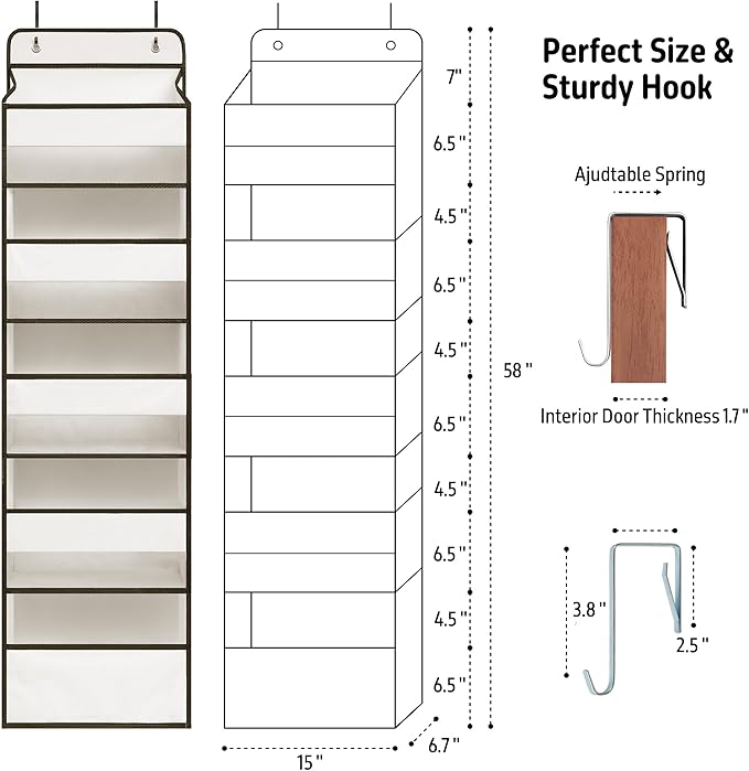TYMENSH Over Door Organizer with 5 Large Pockets, Heavy Duty Hanging Organizer Storage, Closet Bathroom Nursery Bedroom Dorm,