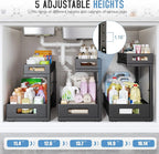2 Pack 19IN Depth Under Sink Storage Organizer, Large 2-Tier Elegant Mesh Pull Out Shelf for Kitchen and Bathroom Cabinet Org