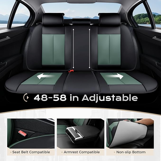 Coverado Car Seat Covers Full Set, Green Car Seat Cover, Car Leather Seat Protector with Lumbar Support, Waterproof Car Seat 