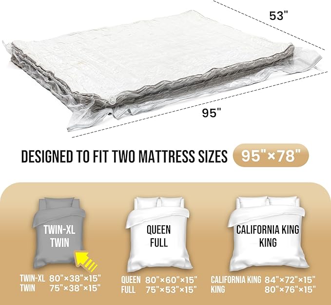 TAILI Mattress Vacuum Storage Bag, Twin/Twin-XL Foam Mattress Vacuum Bag with 4 Straps, Sealable Bag for Memory Foam, Latex, 
