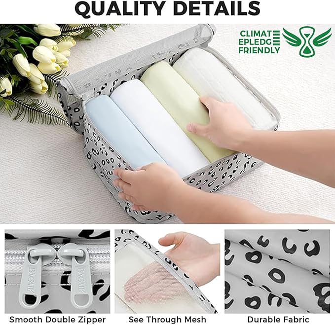 BAGAIL 9 Set Packing Cubes with Packing List Luggage Packing Organizers for Travel Accessories (Grey leopard)