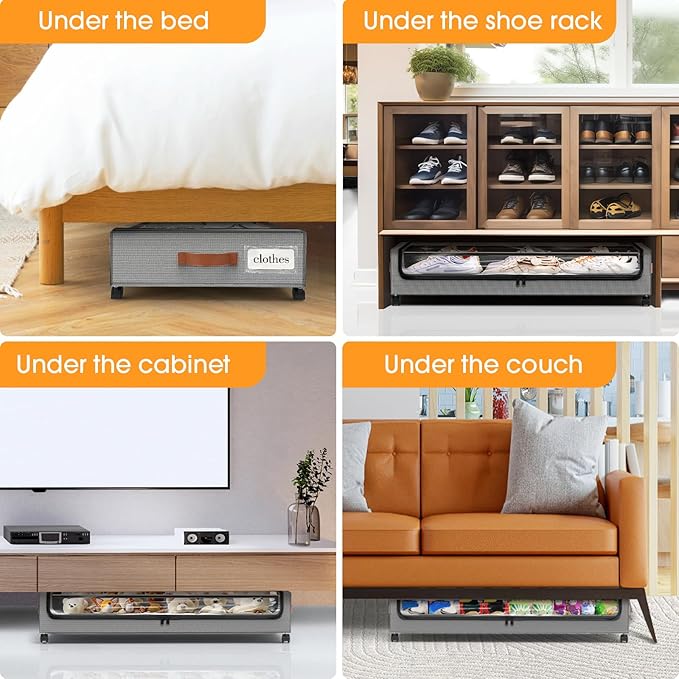 Under Bed Storage with Wheels 1Pack Underbed Storage with Clear Window&Label Under Bed Drawers Large Capacity Rolling Under B
