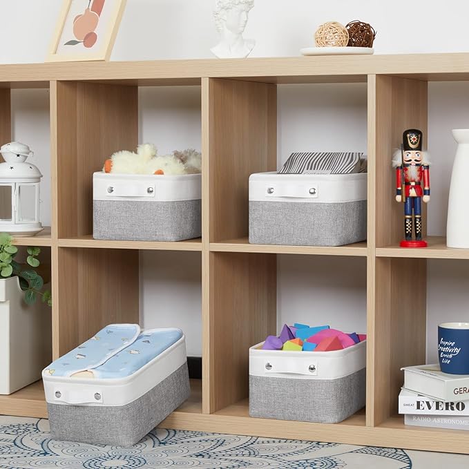 Bidtakay Small Storage Baskets for Organizing [4-Pack] Fabric Storage Bins for Baby Organizer Shelf Baskets for Nursery Stora
