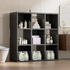 COMHOMA 9 Wood Cube Storage Organizer with Open Back and Removable Back Panels, 11In Black Cube Storage Bookshelf, Cubicle Sh