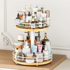 Two Tier Lazy Susan Metal, 2 Tier Wood Lazy Susan 12 Inch, Rotating Spice Rack Organizer for Cabinet Dining Table Top Kitchen
