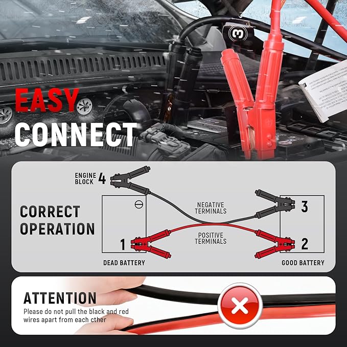 TOPDC Jumper Cables Heavy Duty 1000Amp Booster Cables for Car Battery, Heavy Duty Cables for Diesel Trucks, Protable Jumper Cables Kit with Case, Gloves