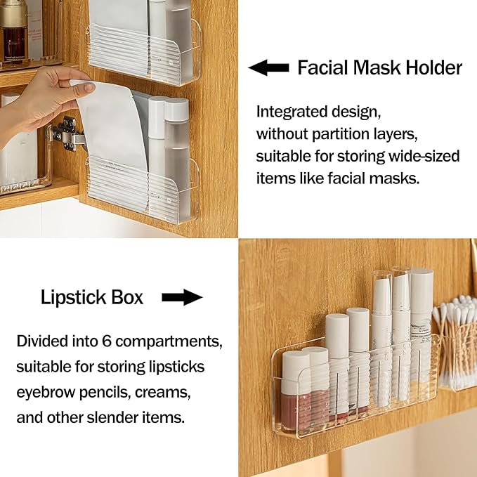 MORNITE Bathroom Medicine Cabinet Organizer Set, Small Narrow Compact Shelves Holder Compartments for Lipstick, Facial Mask, 