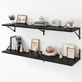 Deep Floating Shelves Wall Mounted, 48"x12" Black Wall Shelves with Brackets Set of 2 for Bedroom, Living Room, Bathroom, Kit
