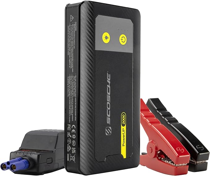Scosche PBJ2000 Portable Car Battery Jump Starter, 12V Jump Box, 2000A Battery Booster, Jumper Cables Kit for Car (8.0L Gasoline/7.0L Diesel Engines) 30W Fast Charge Power Pack & Charger w/LED Light