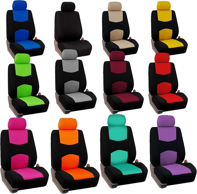 FH Group Flat Cloth Full Set Car Seat Covers Three Row 7 Seater - Universal Fit for Cars, Trucks & SUVs Burgundy