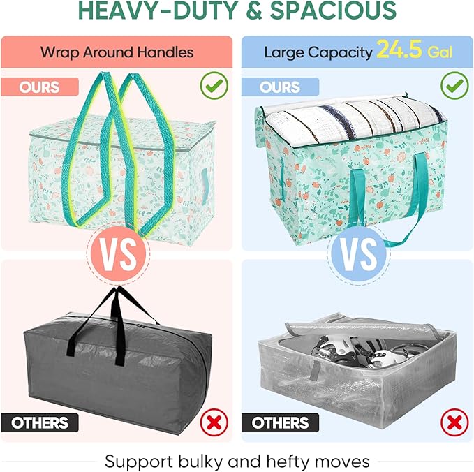 BALEINE 8-Pack Oversized Moving Bags with Reinforced Handles, Heavy-Duty Storage Tote for Clothes, Moving Supplies (Spring St