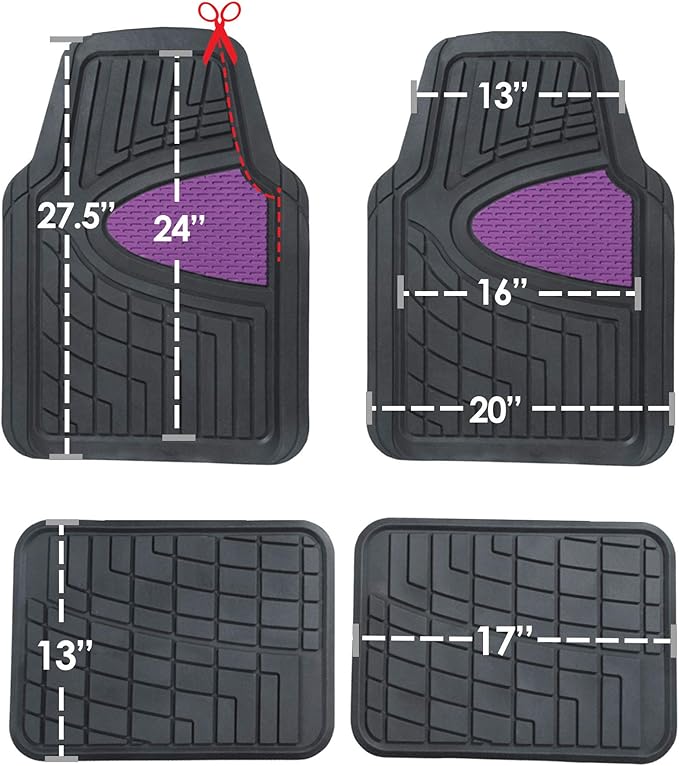 FH Group Automotive Floor Mats - Heavy-Duty Rubber Floor Mats for Cars, Universal Fit Full Set, Climaproof Floor Mats, Trimmable Floor Mats for Most Sedan, SUV, Truck Floor Mats Purple