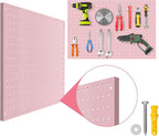 Peg Board, 4 Pack Metal Pegboard Panels Pink Pegboards Wall Organizer with Frame Large Heavy Duty Peg Board with Hooks for Wa