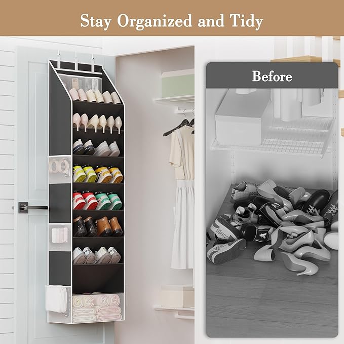 Criusia Shoe Organizer, Over the Door Shoe Organizer for Closet, Hanging Closet Shoe Storage with Large Deep Pockets, Holds S
