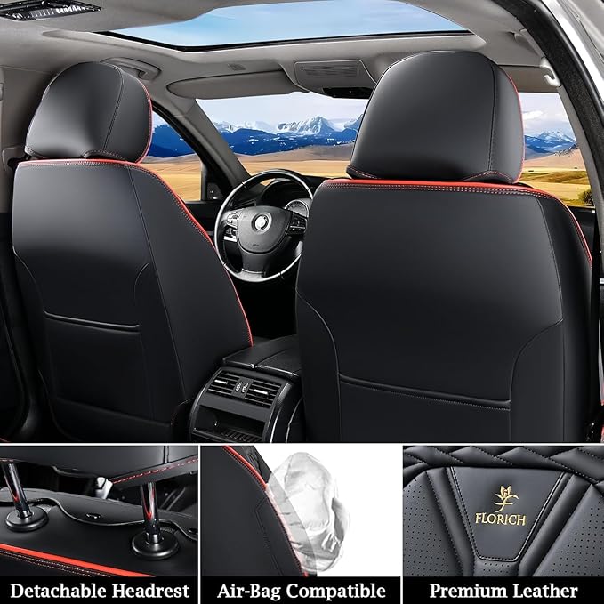 FLORICH Leather Seat Covers Full Set Car Seat Protectors 5 Seats Automotive Seat Covers Universal Fit for Most Cars Trucks SU