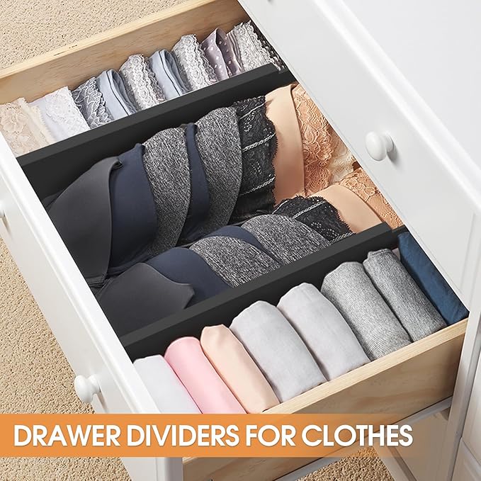 Bamboo Drawer Dividers Organizers, Kitchen Drawer Organizer, Adjustable Drawer Divider for Clothes, Kitchen, Dresser, Bedroom