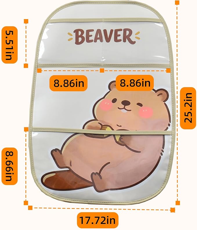 kids Leather Car Backseat Organizer with Foldable Table Tray, Car Storage Organizer with Tablet Holder, Car Seat Back Protectors Kick Mats, Travel Accessories (Beaver)